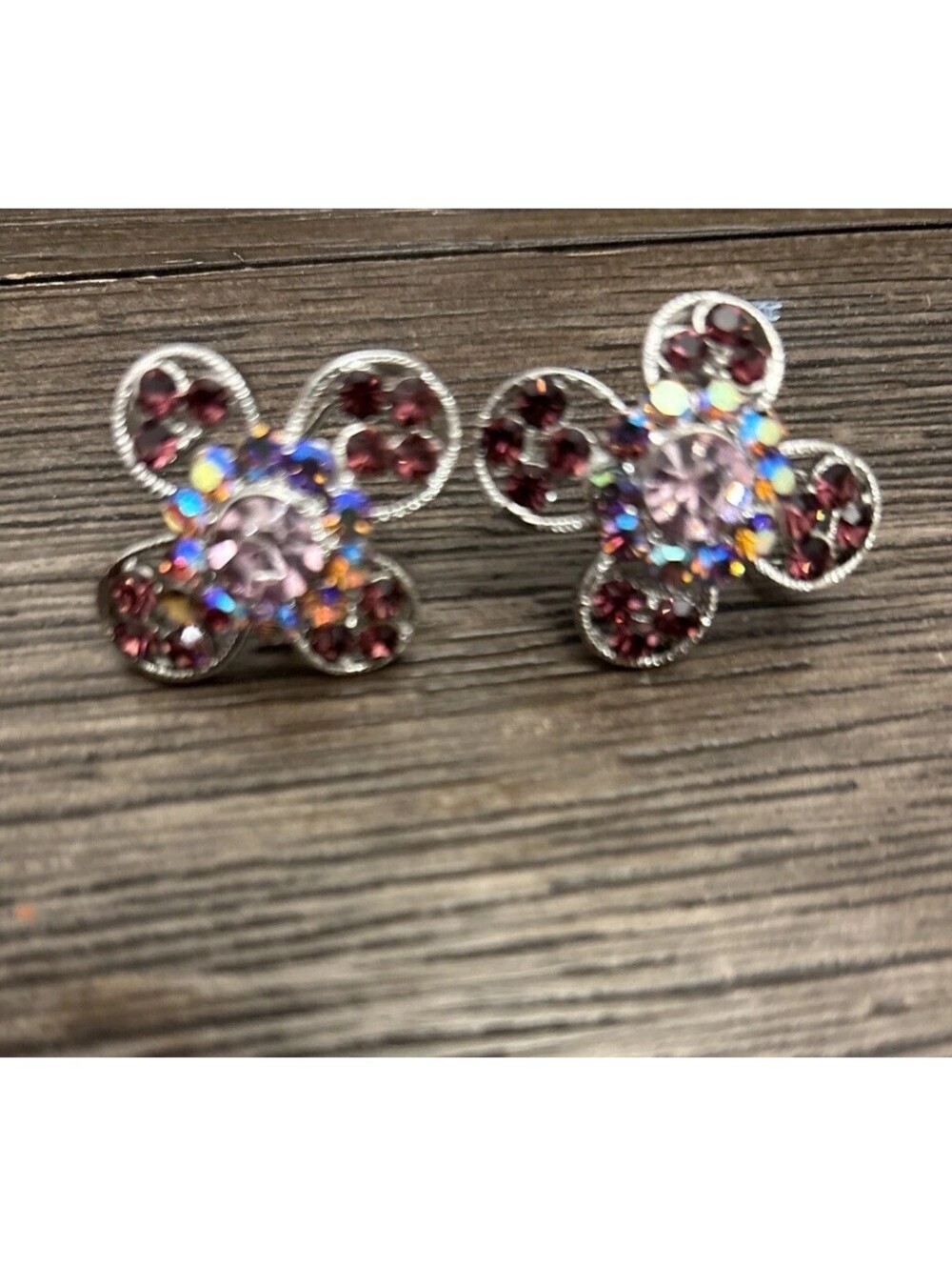 Beautiful Pink Pierced Aurora Borialis Earrings Unsigned